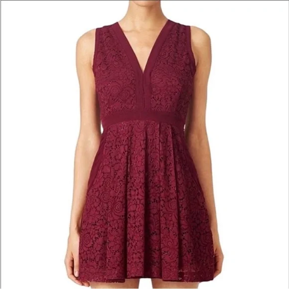 Free People Floral lace dress burgundy purple pockets - Picture 5 of 5